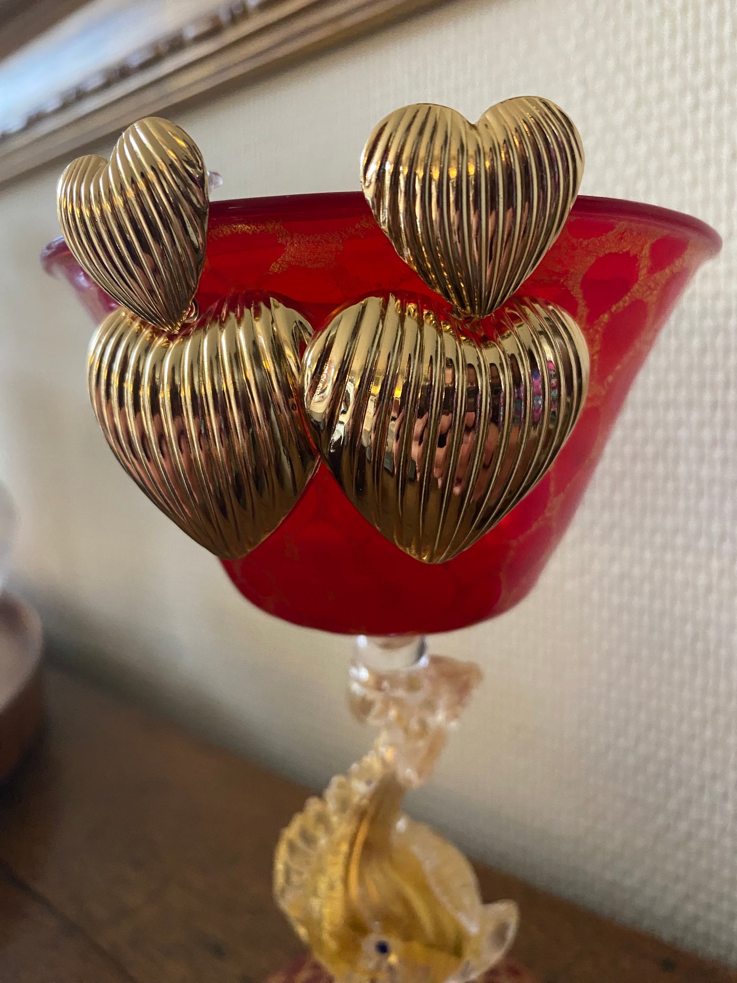 Double heart oorbel